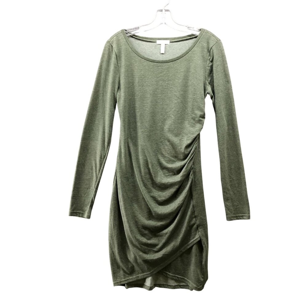 Leith Ruched Long Sleeve Mini T Shirt Dress Womens M Green Crewneck‎ Bodycon